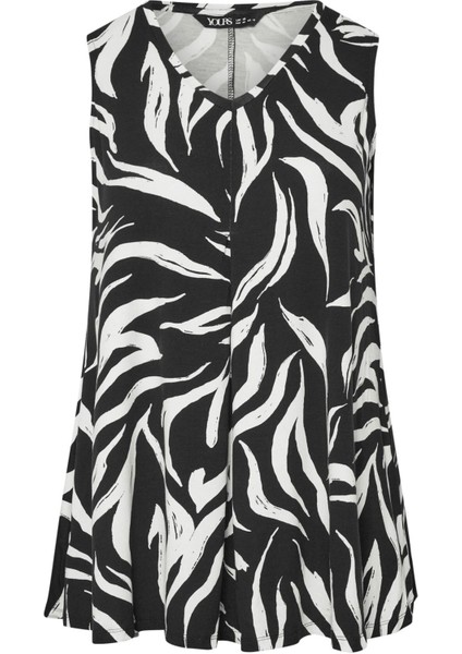 Büyük Beden V Yaka Sıfır Kol Pileli Desenli Likralı Bluz 303417