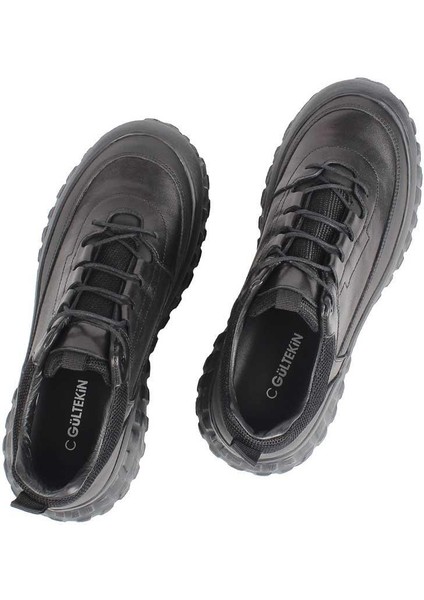 Erkek Siyah Kalın Tabanlı Deri Sneaker