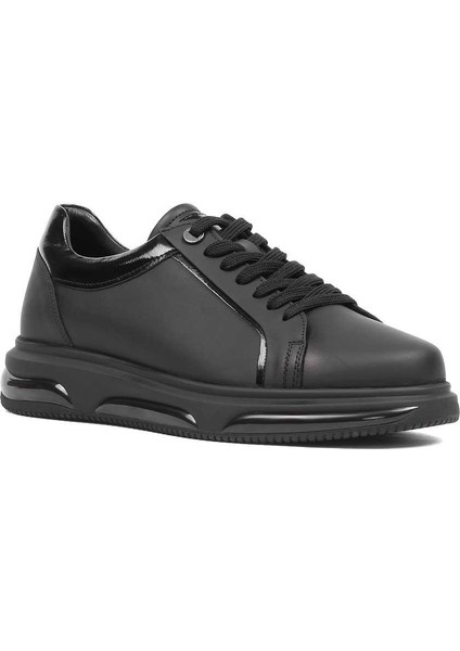 Erkek Siyah Mat Bağcıklı Kalın Tabanlı Deri Sneaker modelleri