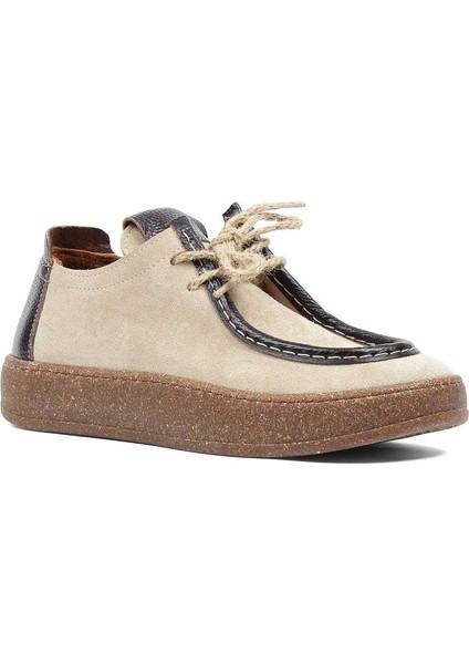 Kadın Bej Kahverengi Bağcıklı Kalın Tabanlı Süet Deri Ayakkabı modelleri