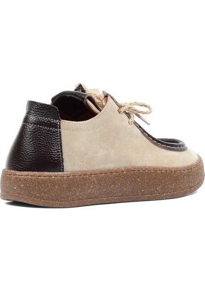 Kadın Bej Kahverengi Bağcıklı Kalın Tabanlı Süet Deri Ayakkabı indirimleri