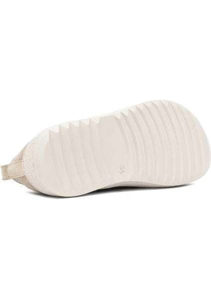 Kadın Bej Bağcıklı Kalın Tabanlı Süet Deri Ayakkabı