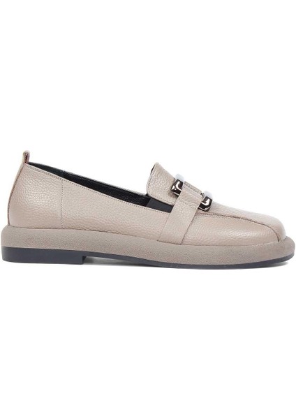 Kadın Vizon Tokalı Kalın Tabanlı Deri Loafer