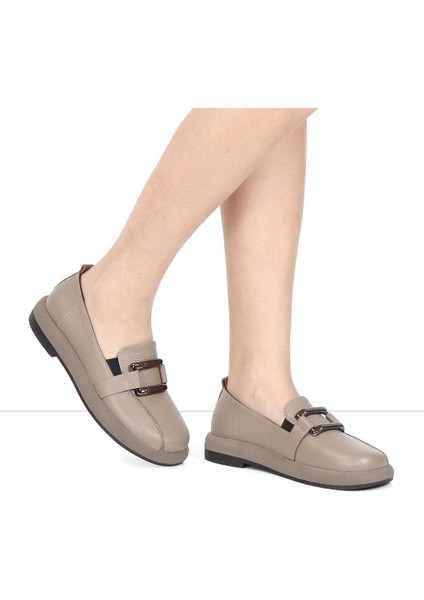 Kadın Vizon Tokalı Kalın Tabanlı Deri Loafer fiyatları