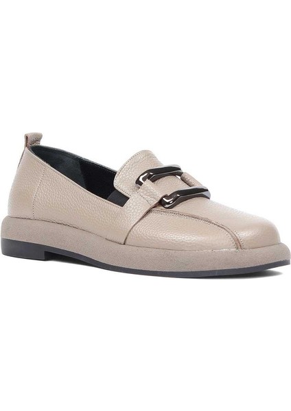 Kadın Vizon Tokalı Kalın Tabanlı Deri Loafer modelleri