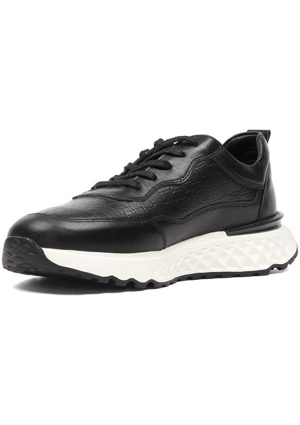 Erkek Siyah Bağcıklı Kalın Tabanlı Kroko Deri Sneaker fırsatları