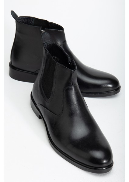 D2145 Hakiki Deri Içi Kürklü Fermuarlı Soğuk Geçirmez Erkek Bot