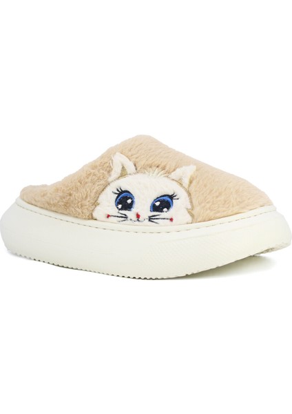 Kışlık Kadın Peluş Terlik – Tatlı Ayıcık Deseni, Kaymaz Eva Taban, Ses Yapmaz Konfor-Kedi