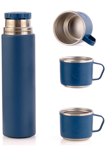 Paslanmaz Çelik 3 Bardaklı Termos 500ml - 6 Saat Sıcak, 12 Saat Soğuk Tutma Özelliği