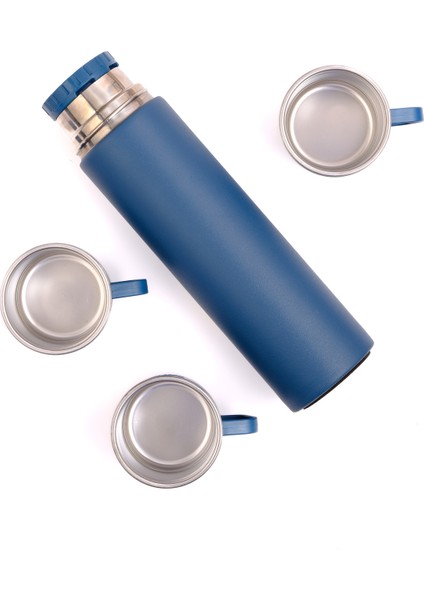 Paslanmaz Çelik 3 Bardaklı Termos 500ml - 6 Saat Sıcak, 12 Saat Soğuk Tutma Özelliği