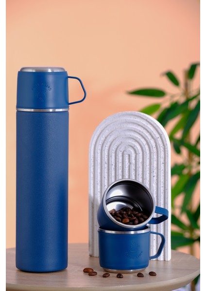 Paslanmaz Çelik 3 Bardaklı Termos 500ml - 6 Saat Sıcak, 12 Saat Soğuk Tutma Özelliği