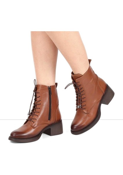 Kadın Taba Bağcıklı Fermuarlı Deri Bot fiyatları