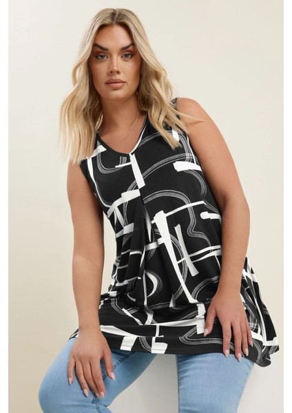 Büyük Beden V Yaka Sıfır Kol Pileli Desenli Likralı Bluz 304105 fiyatları