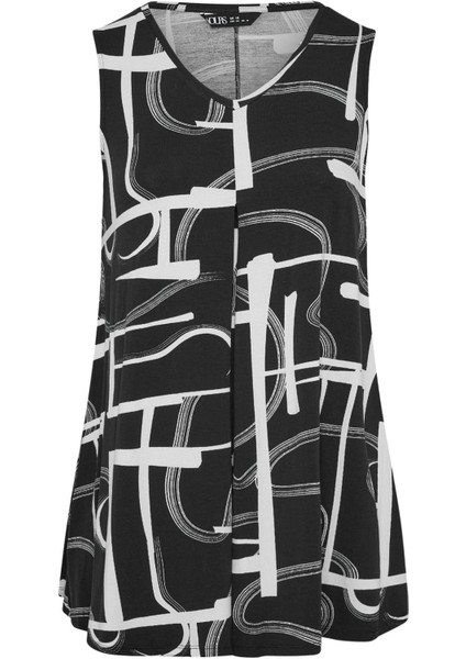 Büyük Beden V Yaka Sıfır Kol Pileli Desenli Likralı Bluz 304105