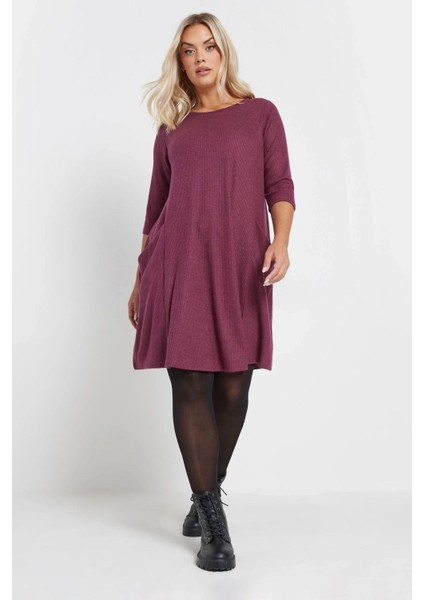 Büyük Beden Yarım Kollu Bisiklet Yaka Asimetrik Cepli Elbise 303803