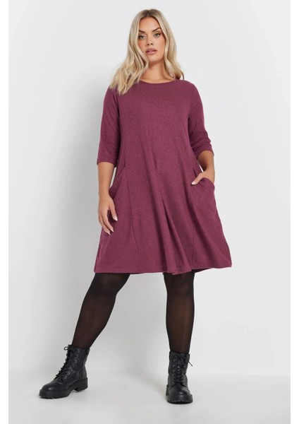 Büyük Beden Yarım Kollu Bisiklet Yaka Asimetrik Cepli Elbise 303803 fiyatları