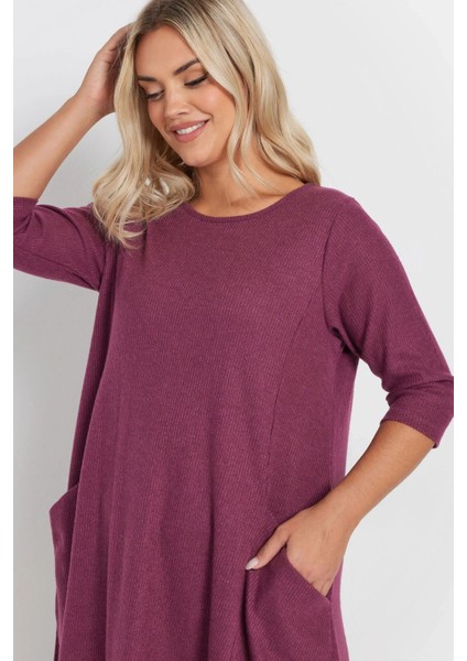 Büyük Beden Yarım Kollu Bisiklet Yaka Asimetrik Cepli Elbise 303803 fırsatları