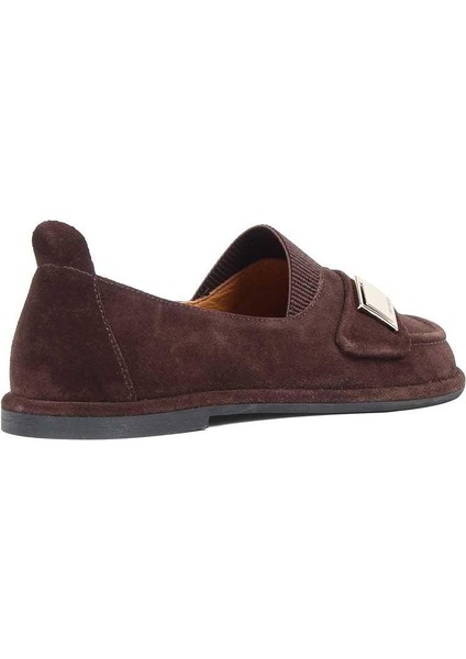 Kadın Kahverengi Tokalı Süet Deri Loafer indirimleri