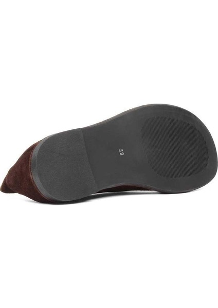 Kadın Kahverengi Tokalı Süet Deri Loafer