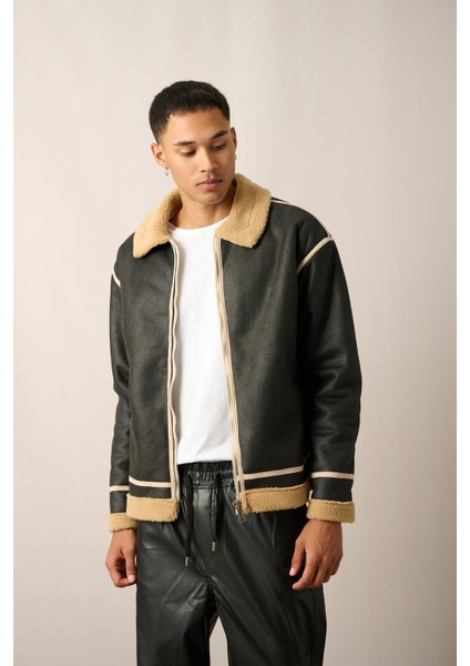 R-2461 Şerit Detaylı Fermuarlı Içi Kürklü Mont modelleri