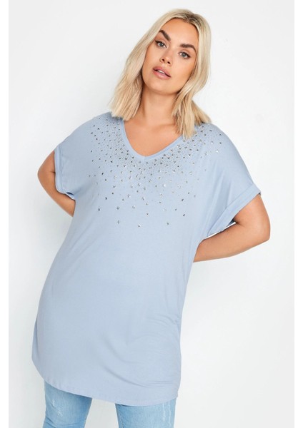 Büyük Beden Pul Detaylı V Yaka Kısa Kollu Bluz 302280