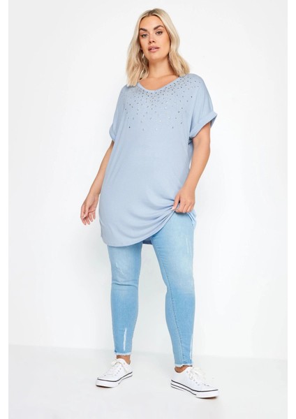 Büyük Beden Pul Detaylı V Yaka Kısa Kollu Bluz 302280 fiyatları