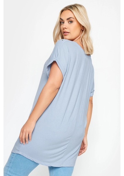 Büyük Beden Pul Detaylı V Yaka Kısa Kollu Bluz 302280 indirimleri