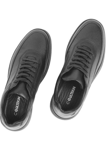 Erkek Siyah Kalın Tabanlı Deri Sneaker