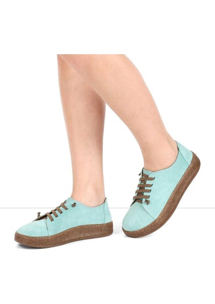 Kadın Turkuaz Bağcıklı Kalın Tabanlı Süet Deri Ayakkabı fiyatları
