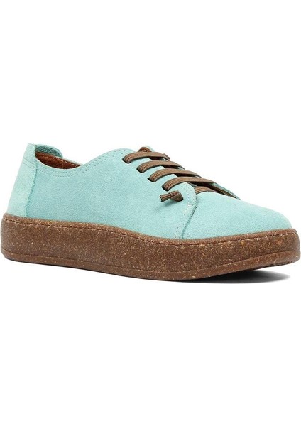 Kadın Turkuaz Bağcıklı Kalın Tabanlı Süet Deri Ayakkabı modelleri