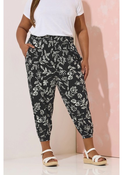 Büyük Beden Paçası ve Beli Lastik Detaylı Cepli Jogger Pantolon 145095