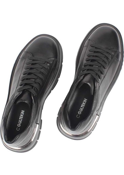 Erkek Siyah Kalın Tabanlı Deri Sneaker