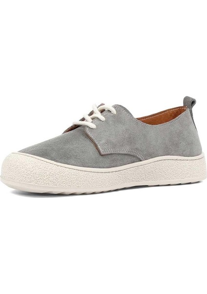 Kadın Gri Bağcıklı Kalın Tabanlı Süet Deri Ayakkabı fırsatları
