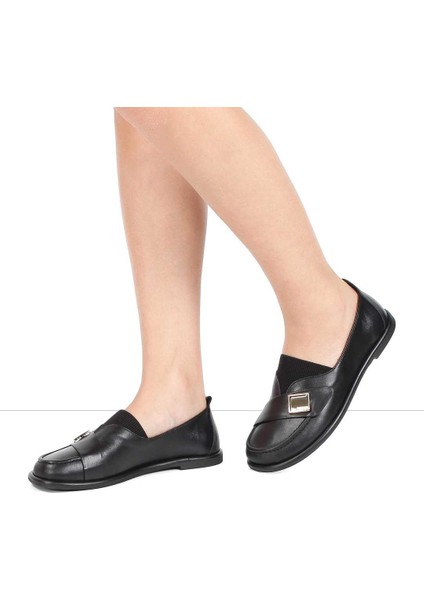 Kadın Siyah Tokalı Deri Loafer fiyatları