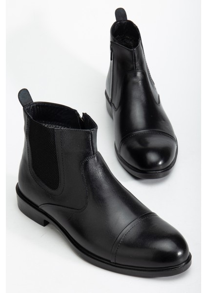 D2161 Hakiki Deri Içi Kürklü Fermuarlı Soğuk Geçirmez Erkek Bot