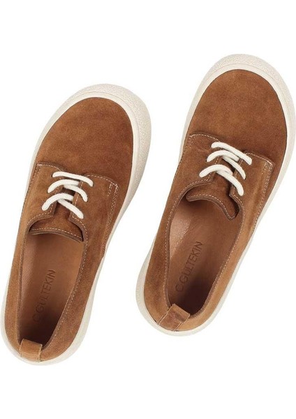 Kadın Taba Bağcıklı Kalın Tabanlı Süet Deri Ayakkabı