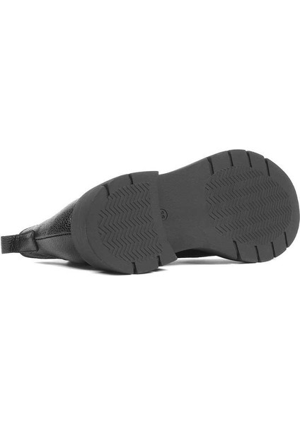 Kadın Siyah Triko Detaylı Deri Bot