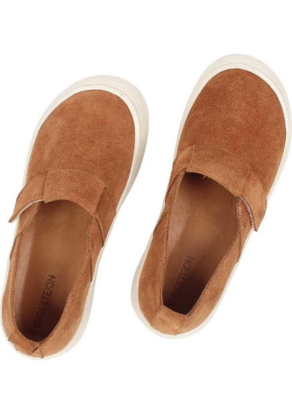 Kadın Taba Kalın Tabanlı Süet Deri Ayakkabı