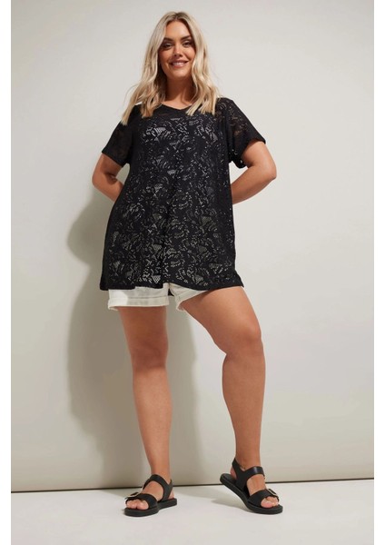 Büyük Beden V Yaka Sıfır Kol Astarsız Dantel T-Shirt 304094 fiyatları