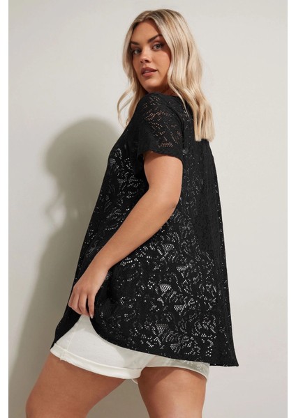 Büyük Beden V Yaka Sıfır Kol Astarsız Dantel T-Shirt 304094 indirimleri