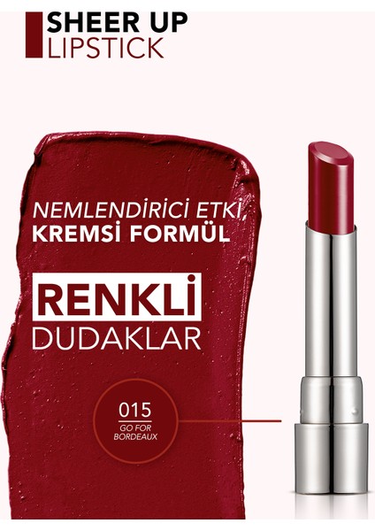 Sheer Up Yarı Saydam Renk Veren Nemlendirici Stick Parlak Ruj (015 Go For Bordeaux) 8682536012133 indirimleri