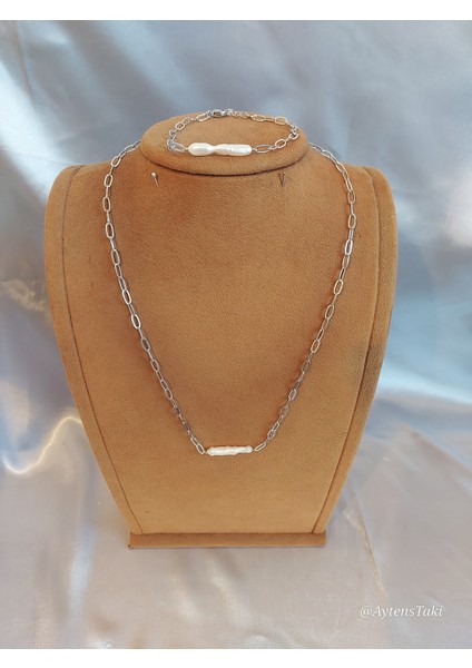 Modern Minimalist Gümüş Renk Paslanmaz Çelik Inci Detaylı Takı Seti fiyatları