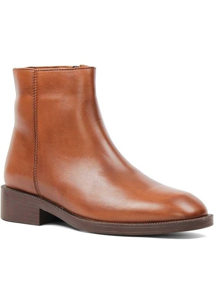 Kadın Taba Fermuarlı Kalın Topuklu Deri Bot modelleri