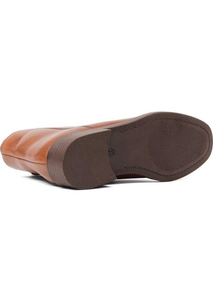 Kadın Taba Fermuarlı Kalın Topuklu Deri Bot