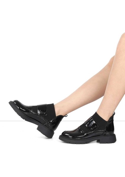 Kadın Siyah Triko Detaylı Rugan Deri Bot fiyatları