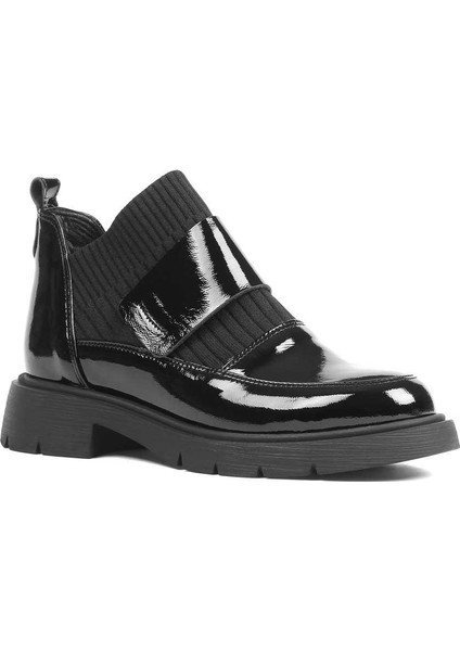 Kadın Siyah Triko Detaylı Rugan Deri Bot modelleri