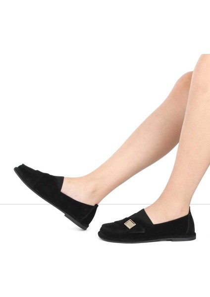 Kadın Siyah Tokalı Süet Deri Loafer fiyatları