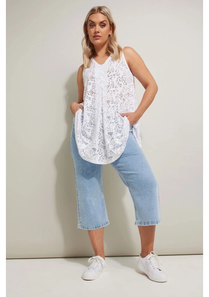 Büyük Beden V Yaka Sıfır Kol Astarsız Dantel Bluz 304098 fiyatları