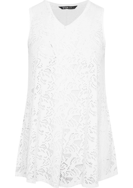 Büyük Beden V Yaka Sıfır Kol Astarsız Dantel Bluz 304098