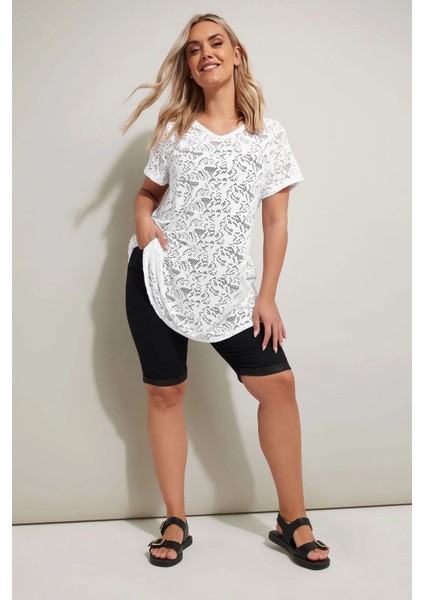 Büyük Beden V Yaka Kolsuz Astarsız Dantel T-Shirt 304092 fiyatları